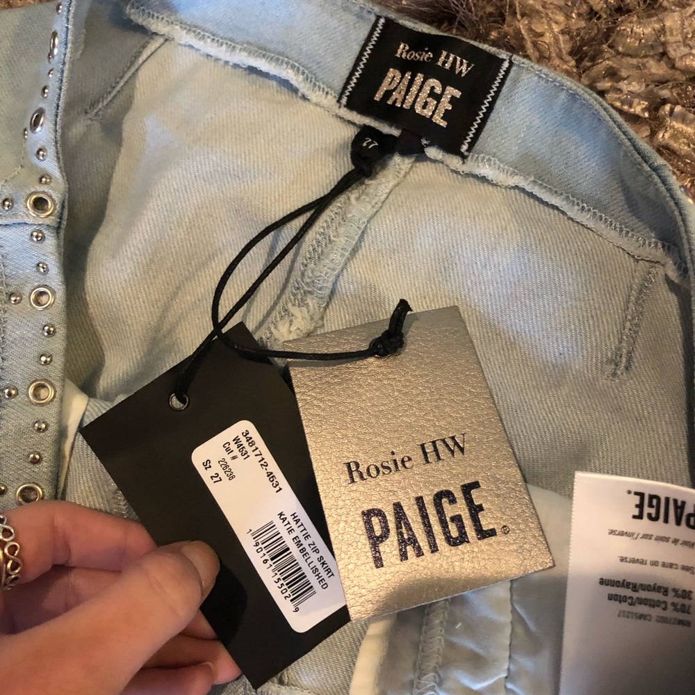 NWT Paige x Rosie HW embellished denim skirt - Picture 7 of 8